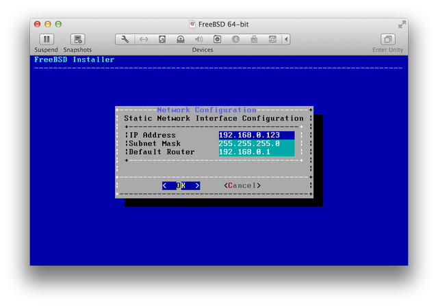 FreeBSD installer static IP address