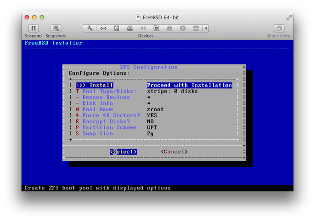 FreeBSD installer ZFS Pool