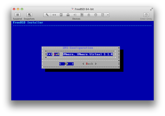 FreeBSD installer ZFS Disk Selection