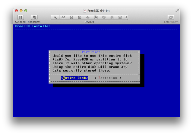 FreeBSD installer UFS Entire Disk