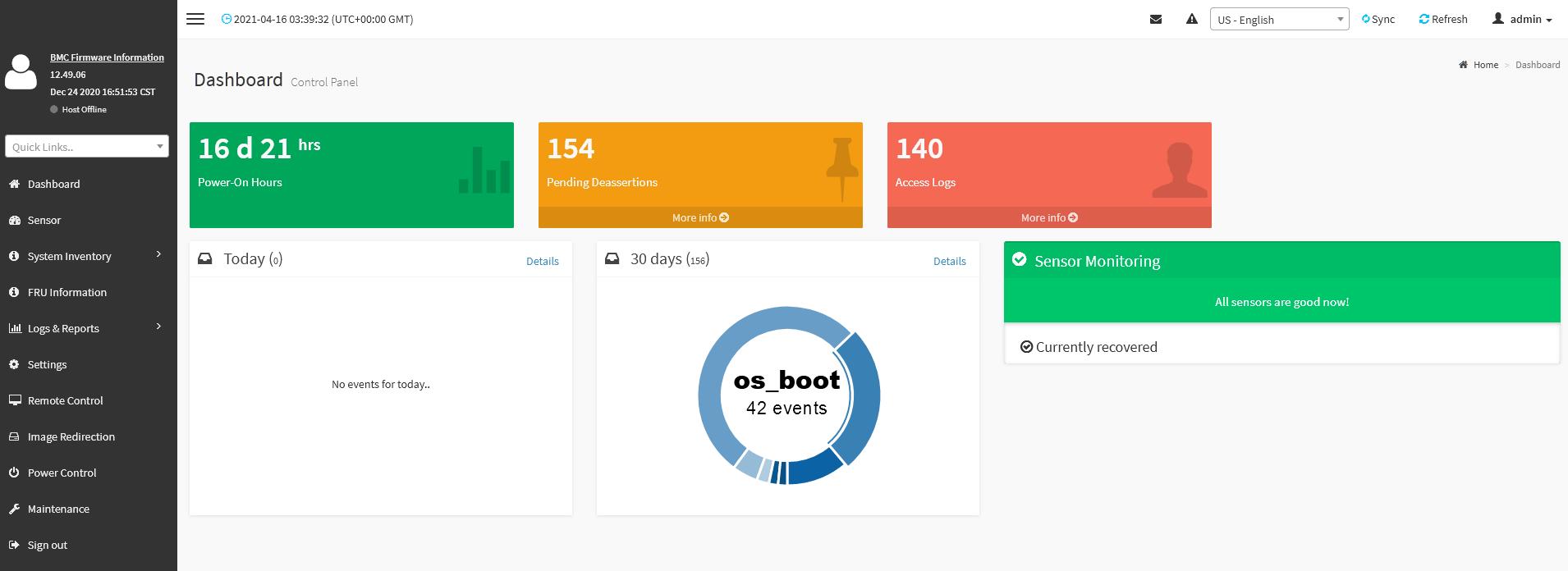 MegaRAC Dashboard