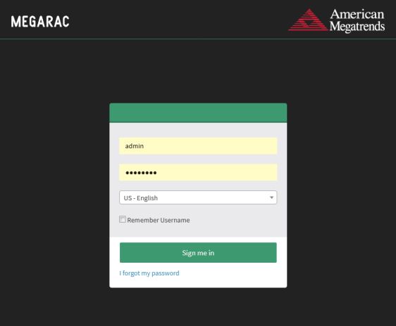 MegaRAC Login Screen