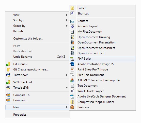 Windows Explorer Create new PHP Script File